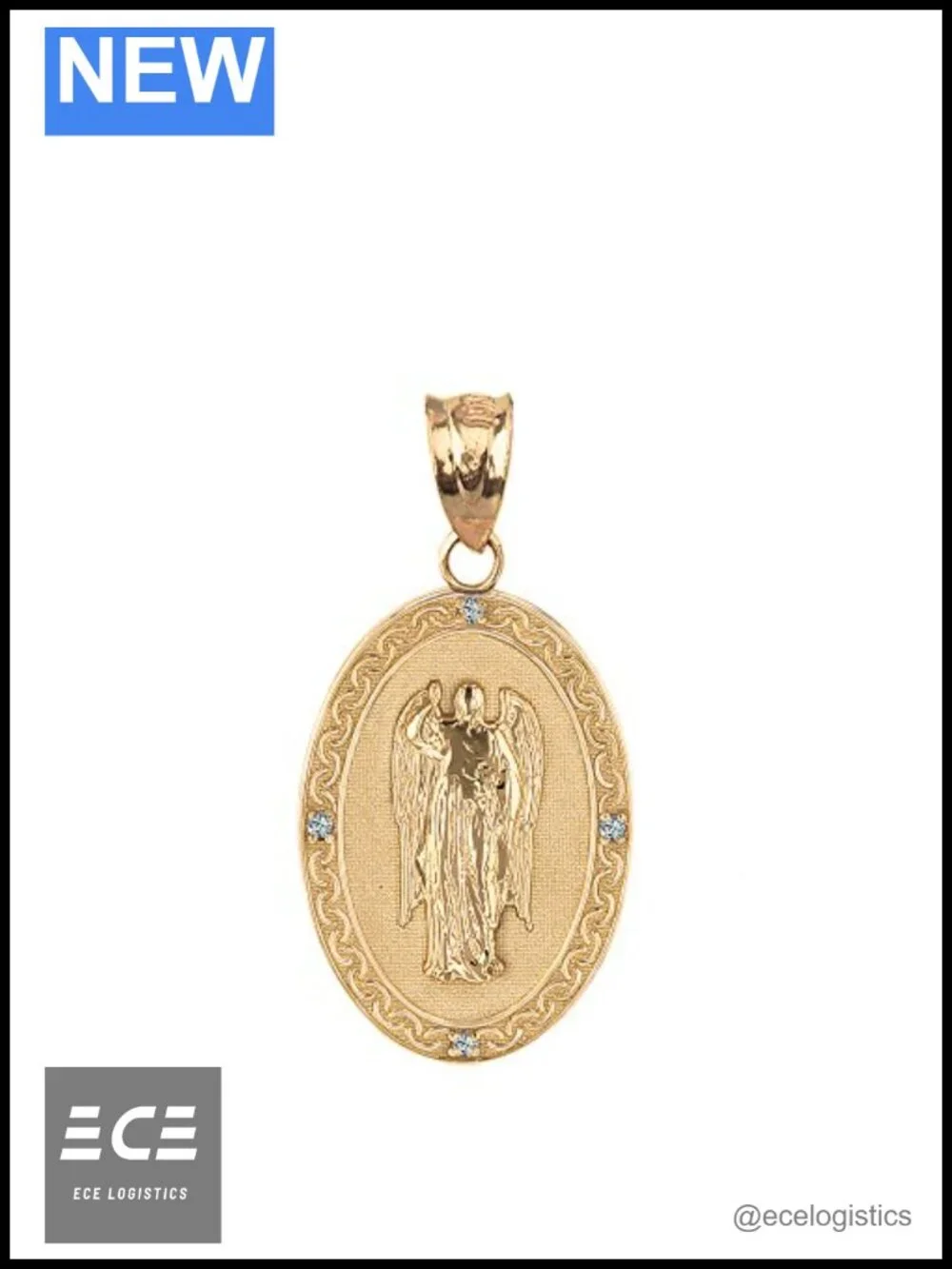 10K Yellow Gold St Gabriel Archangel Diamond Oval Medal Pendant 1